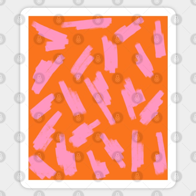 Abstract, Pink on Orange, Scribble Print Sticker by OneThreeSix